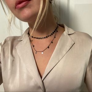 Black Two-Chain Necklace with Stars